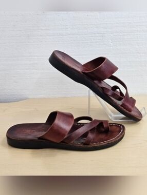 Camel Men's Leather 'The Good Shepherd' Toe Loop Jesus Sandals, Sz 9.5